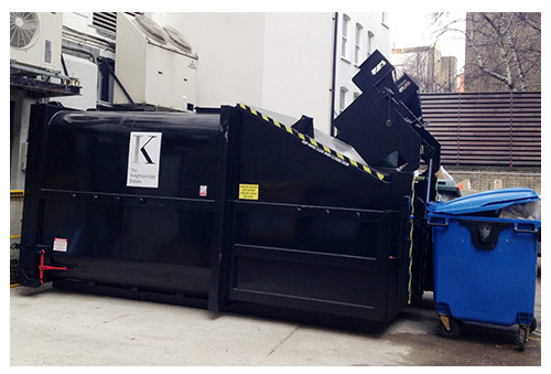 Enviro-Waste compactor in situ, Knightsbridge Estate. Contact Enviro-Waste for rapid, independent quotes on waste compactor hire or purchase.
