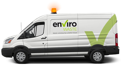 An Enviro Waste branded transit van with flashing orange light, come to service your faulty waste equipment
